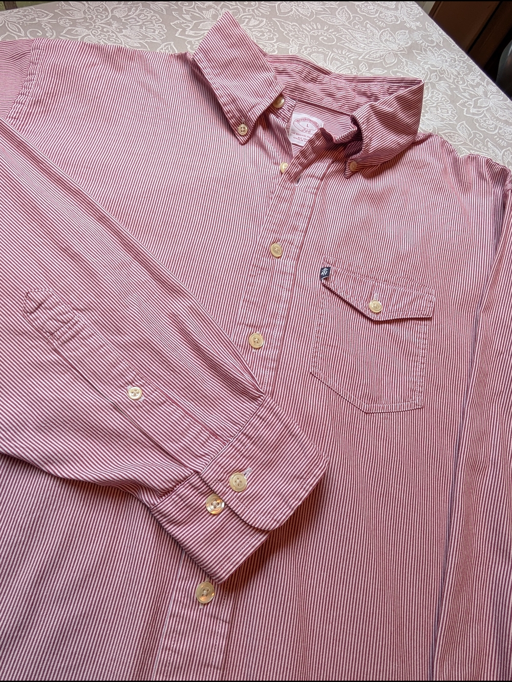Vintage Brooks Brothers Button-Down Single Stitch Shirt Red Fine-Stripe
